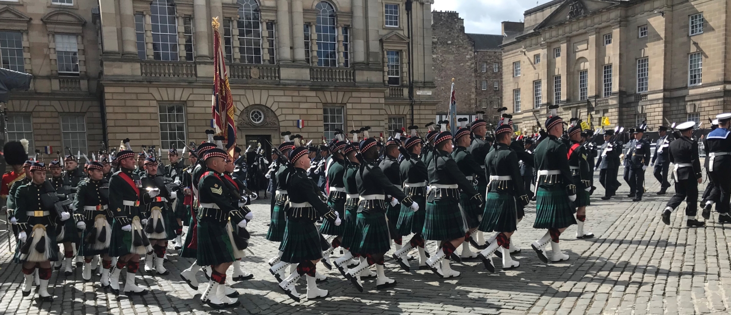 The troops marching off after the ceremony