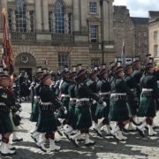 The troops marching off after the ceremony